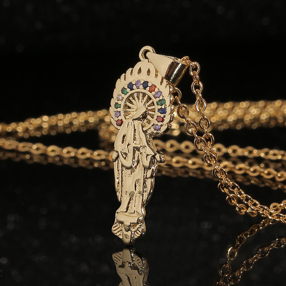 Collar con colgante de Nuestra Señora de oro real chapado en cobre al por mayor